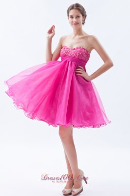 Organza Beading Prom Cocktail Dress Mini Hot Pink