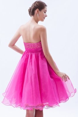 Organza Beading Prom Cocktail Dress Mini Hot Pink