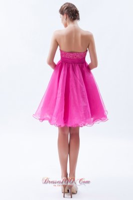 Organza Beading Prom Cocktail Dress Mini Hot Pink