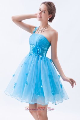 Baby Blue Appliques Mini-length Prom Cocktail Dress