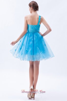 Baby Blue Appliques Mini-length Prom Cocktail Dress