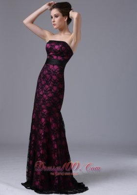 Colorful Lace Sweep Prom Evening Dress Strapless