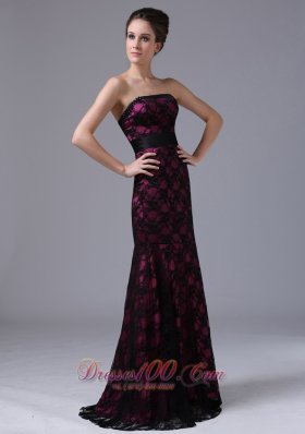 Colorful Lace Sweep Prom Evening Dress Strapless