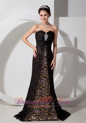 Printing Beaded Black Sweetheart Prom Evening Dress