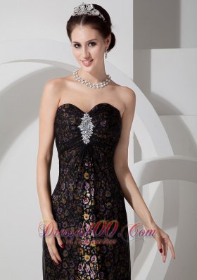 Printing Beaded Black Sweetheart Prom Evening Dress