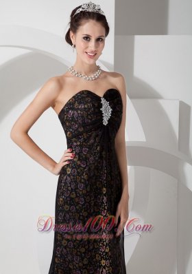 Printing Beaded Black Sweetheart Prom Evening Dress