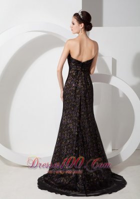 Printing Beaded Black Sweetheart Prom Evening Dress