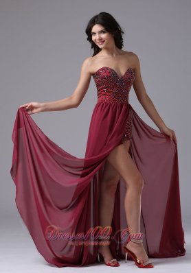 Red Sweetheart Beaded Prom Homecoming Dress High Slit