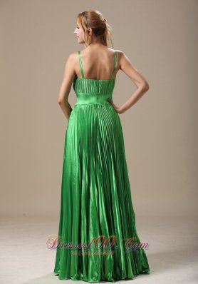 Spaghetti Straps Spring Green Pleat Prom Evening Dress