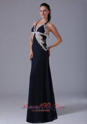 Halter Apliques Navy Blue Homecoming Prom Dress