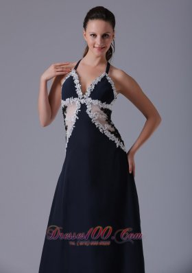 Halter Apliques Navy Blue Homecoming Prom Dress