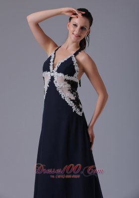 Halter Apliques Navy Blue Homecoming Prom Dress