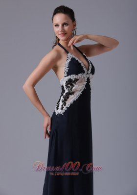 Halter Apliques Navy Blue Homecoming Prom Dress