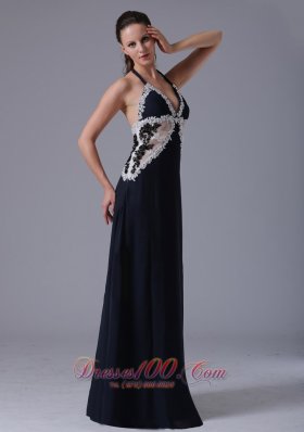 Halter Apliques Navy Blue Homecoming Prom Dress