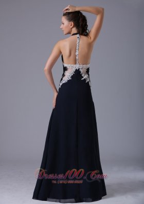 Halter Apliques Navy Blue Homecoming Prom Dress