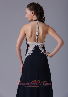 Halter Apliques Navy Blue Homecoming Prom Dress