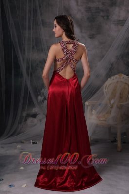 V-neck Ruch Wine Red Celebrity Prom Dress Beaded