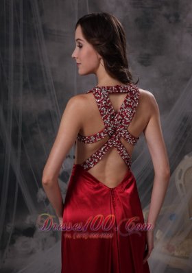 V-neck Ruch Wine Red Celebrity Prom Dress Beaded