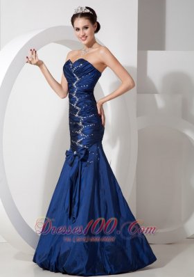 Mermaid Beading Sweetheart Blue Prom Evening Dress Ruch