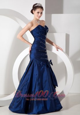 Mermaid Beading Sweetheart Blue Prom Evening Dress Ruch