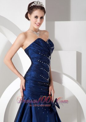 Mermaid Beading Sweetheart Blue Prom Evening Dress Ruch