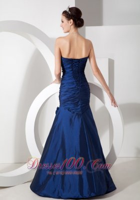 Mermaid Beading Sweetheart Blue Prom Evening Dress Ruch