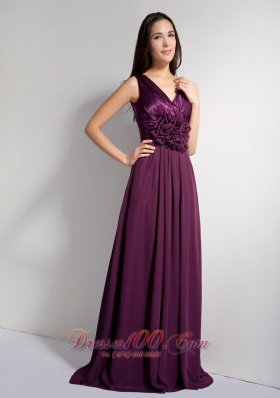 Dark Purple V-neck Brush Mother of Bride Dresses