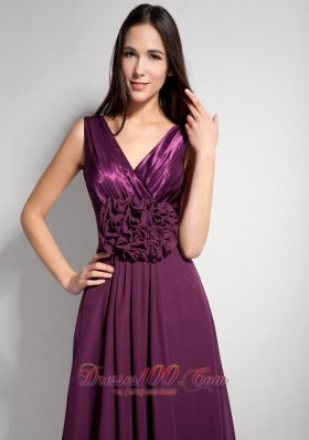 Dark Purple V-neck Brush Mother of Bride Dresses