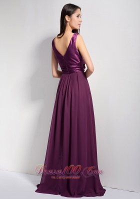 Dark Purple V-neck Brush Mother of Bride Dresses