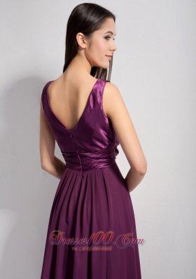 Dark Purple V-neck Brush Mother of Bride Dresses