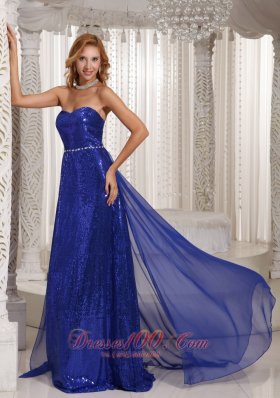 Paillette Sweetheart Royal Blue Prom Evening Dress