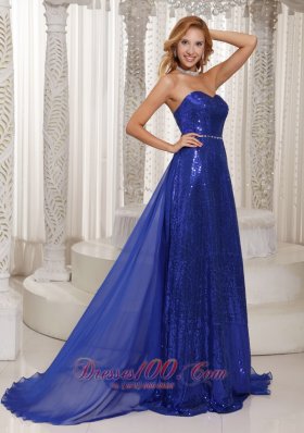 Paillette Sweetheart Royal Blue Prom Evening Dress