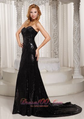 Paillette Court Train Prom Celebrity Evening Dress Sweetheart