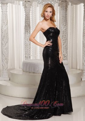 Paillette Court Train Prom Celebrity Evening Dress Sweetheart