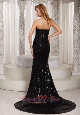 Paillette Court Train Prom Celebrity Evening Dress Sweetheart