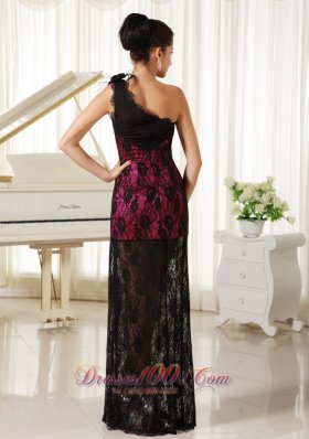 Lace One Shoulder Prom Dress Hand Made Flowers