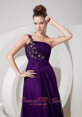 One Shoulder Appliques Eggplant Purple Evening Dress