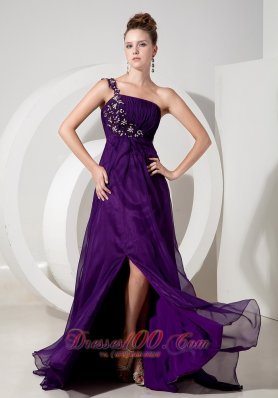 One Shoulder Appliques Eggplant Purple Evening Dress