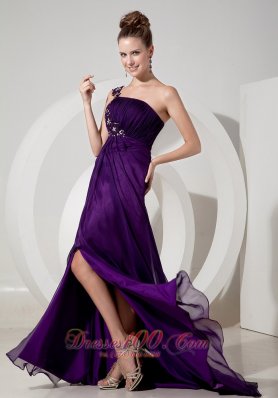 One Shoulder Appliques Eggplant Purple Evening Dress