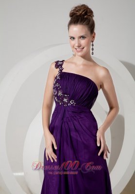 One Shoulder Appliques Eggplant Purple Evening Dress