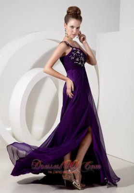 One Shoulder Appliques Eggplant Purple Evening Dress