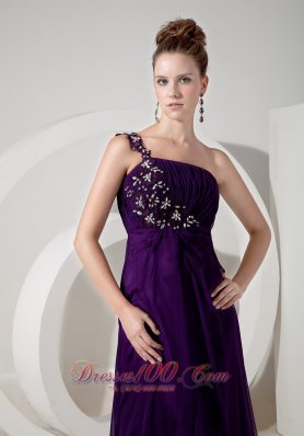 One Shoulder Appliques Eggplant Purple Evening Dress