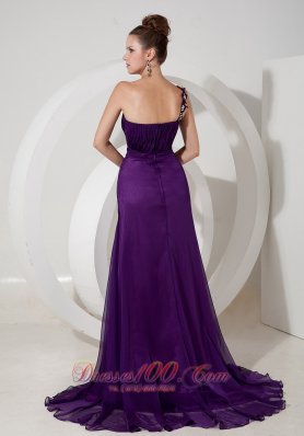 One Shoulder Appliques Eggplant Purple Evening Dress