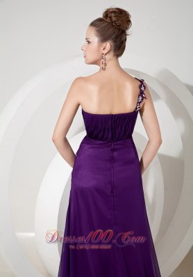 One Shoulder Appliques Eggplant Purple Evening Dress