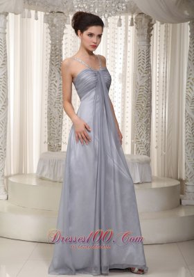 Beaded Straps Gray Chiffon Prom Pageant Dress