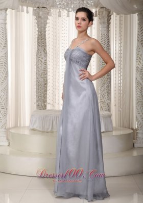 Beaded Straps Gray Chiffon Prom Pageant Dress