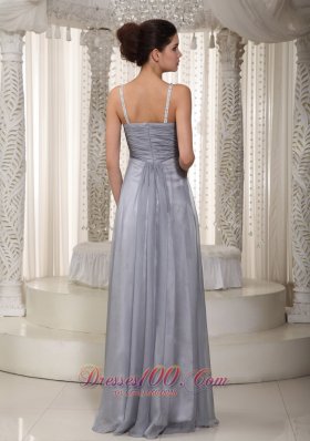 Beaded Straps Gray Chiffon Prom Pageant Dress