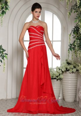 Red Sweetheart Prom Celebrity Dress With Brush Train