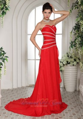 Red Sweetheart Prom Celebrity Dress With Brush Train