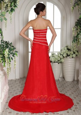 Red Sweetheart Prom Celebrity Dress With Brush Train